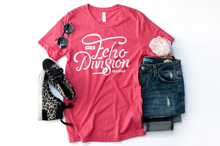 Valentine Shirt Mockup - Bella Canvas 3001-Heather Red