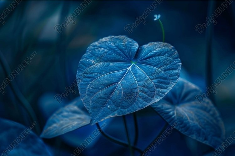 Blue leaf with prominent veins growing in botanical garden example image 1