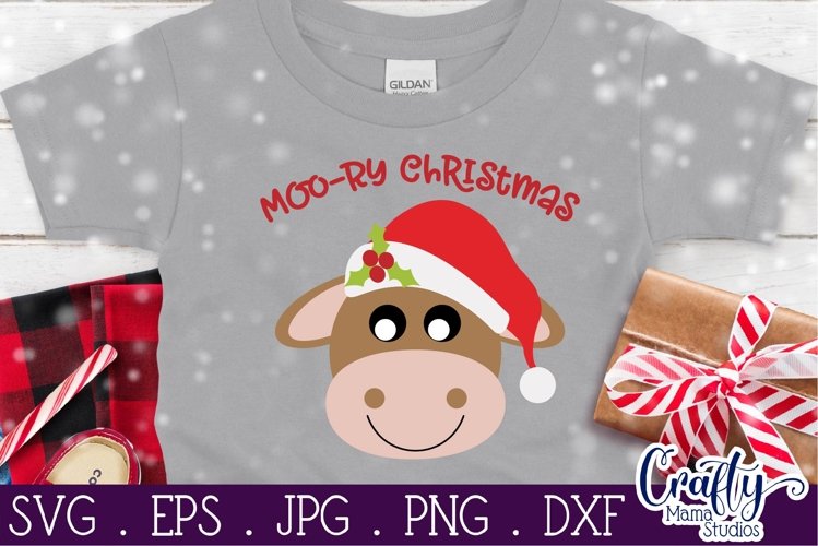 Christmas Svg, Animal Svg, Cow Svg, Moory Christmas, Merry example image 1