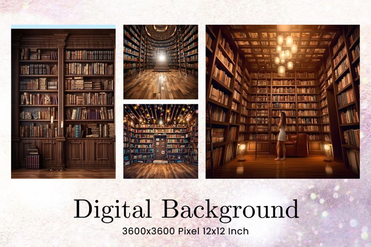 Bookcase Library Backdrop Teacher School Book Background example image 1