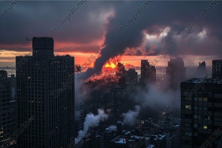 Serene Big city sunset. Generate Ai