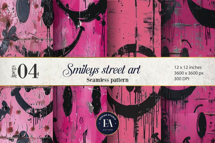 Neon Pink Smiley Face Digital Paper |Street graffiti Pattern