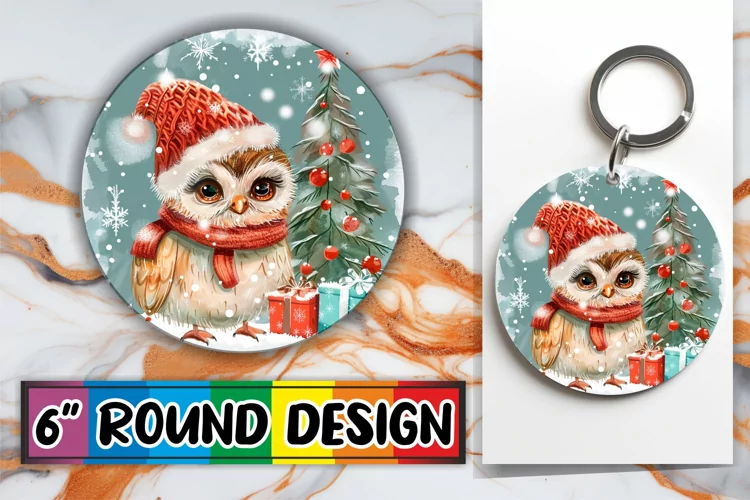 Watercolor Festive Animals Round Design Keychain