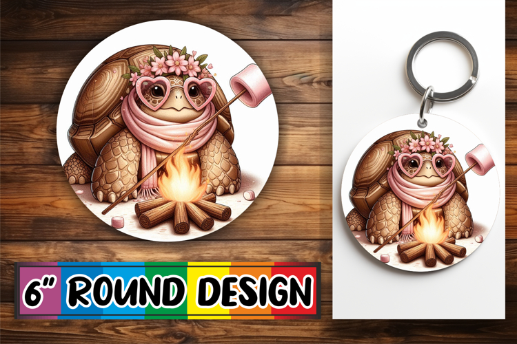 Cozy Round Keychain PNG Magic, Turtle