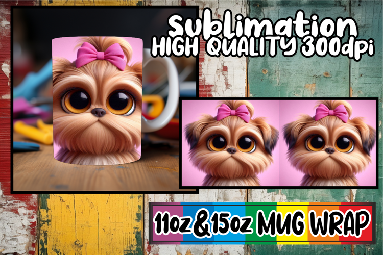 Happy hearts sublimation mug wrap, 3D Dog