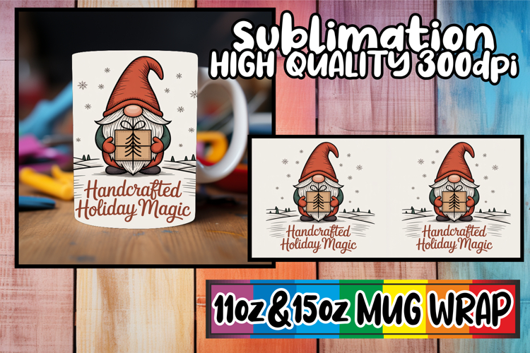 Cheerful journeys 11oz 15oz sublimation wrap, Holiday Gnome