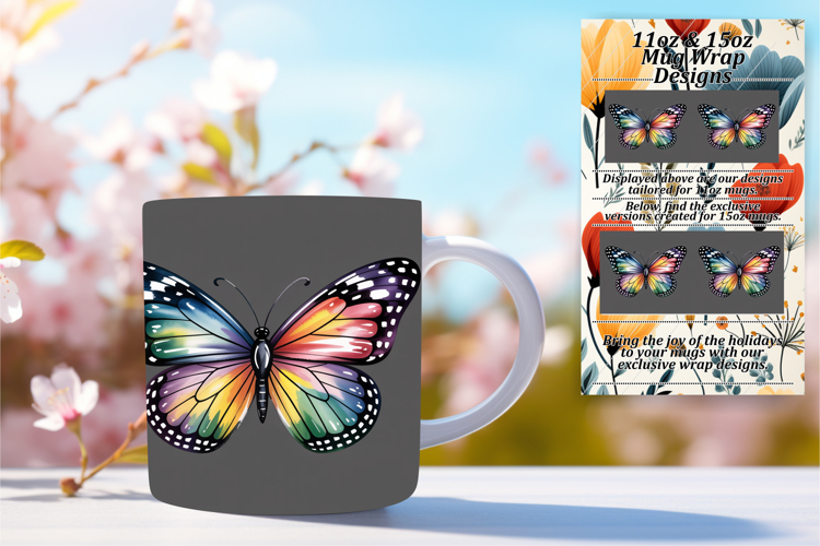 Elegant 11oz Mug Wrap Png Template , Butterfly