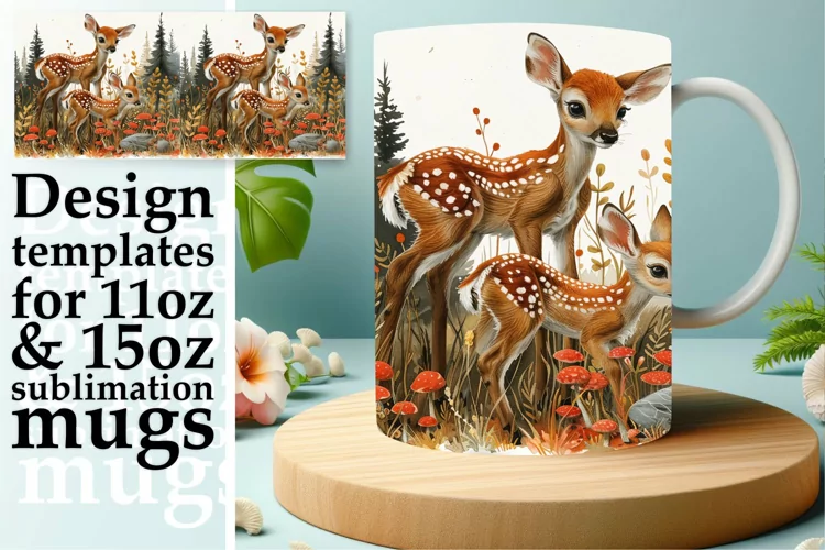 Spring Watercolor Deer Mug Wrap Sublimation Project