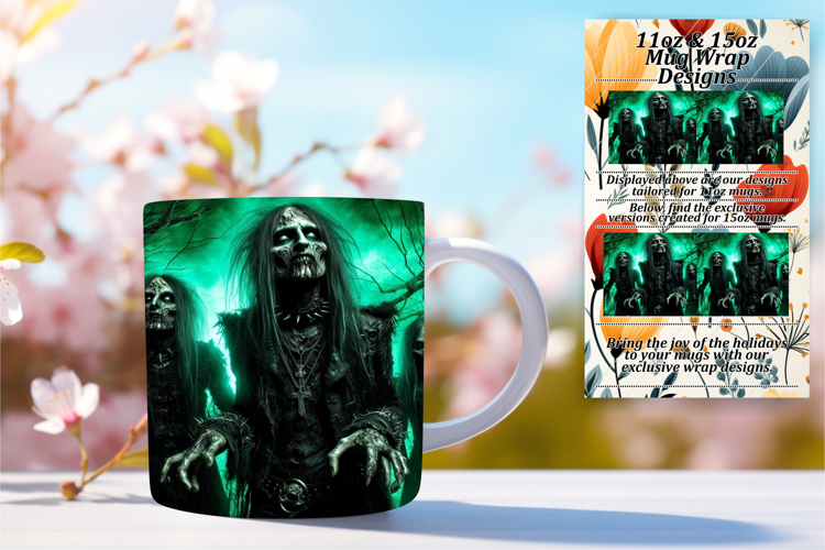 Elegant 15oz Mug Wrap Png Template , Horror Halloween