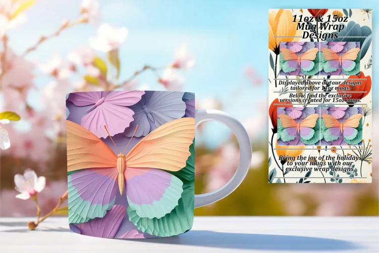 Chromatic Springtime Butterflies: 3D Mug Wrap