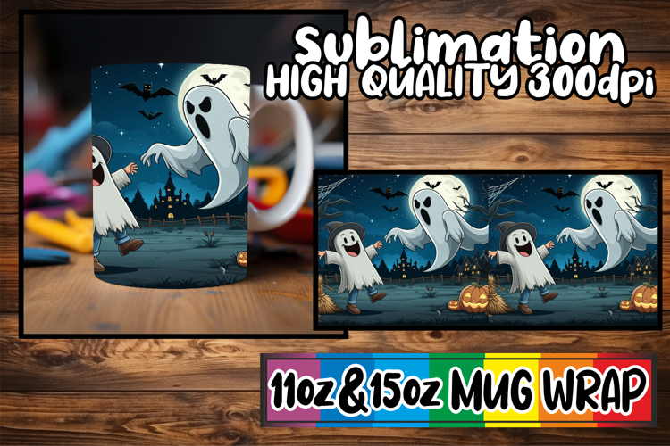 Happy whispers 11oz 15oz sublimation wrap, Ghost