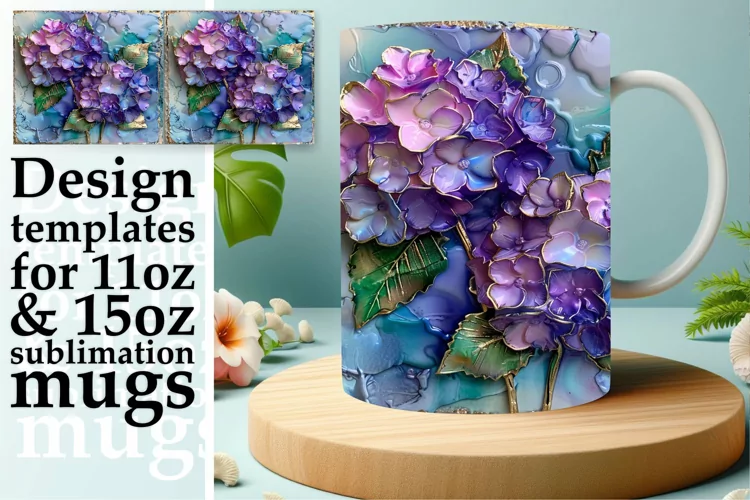 Glittery 3D Flower Delight Mug Wrap: Sublimation - 11oz/15oz
