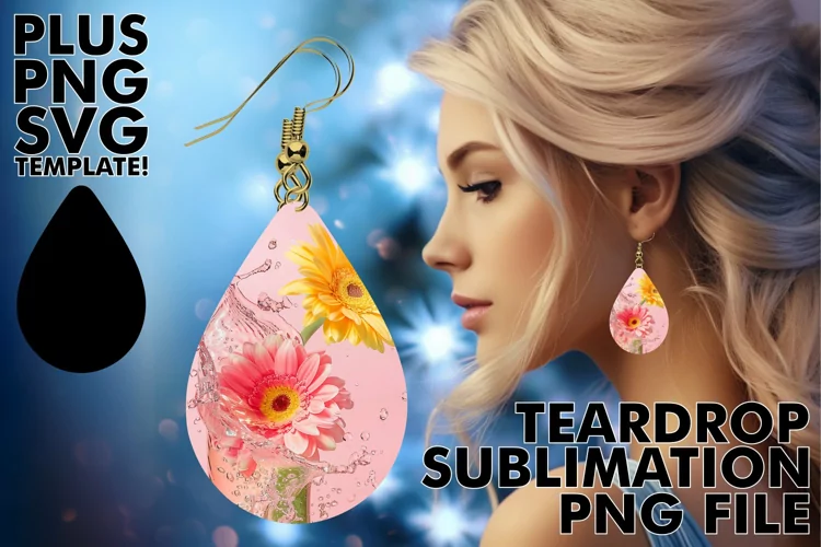 Aqua Serenity: Sublimation Teardrop Earrings Designs Art