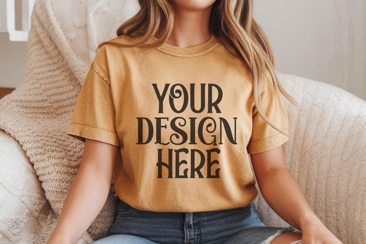 Mustard Comfort Colors 1717 T-shirt Mockups,1717 Mockups