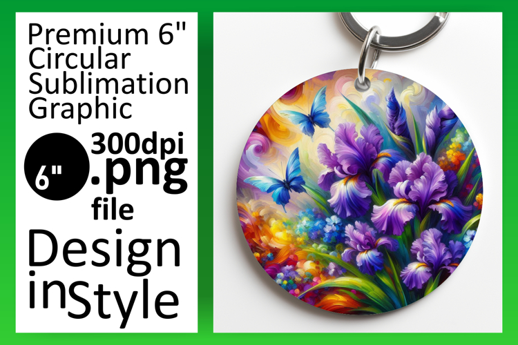 Vibrant Round Design Keychain Template , Flowers