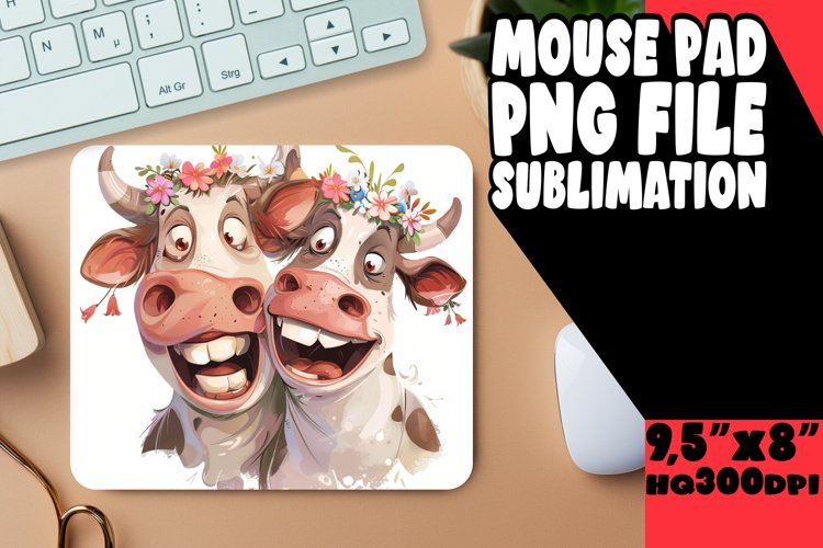 Playful Farmhouse Cow Watercolor Mouse Pad PNG