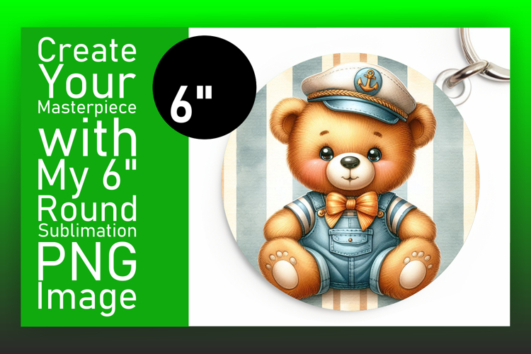 Charming Circle PNG Keychain Artwork , Teddy Bear