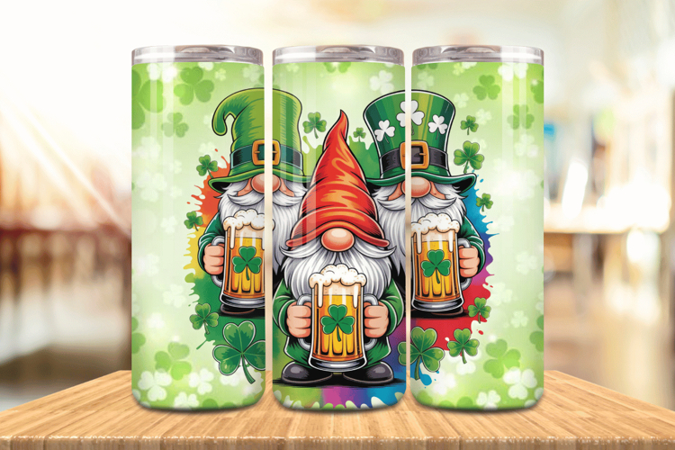 Funny Irish Gnomes with Beer Tumbler Wrap PNG Sublimation De