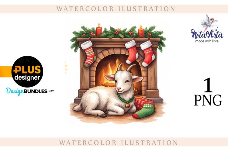 Christmas Goat in Watercolor Style example image 1