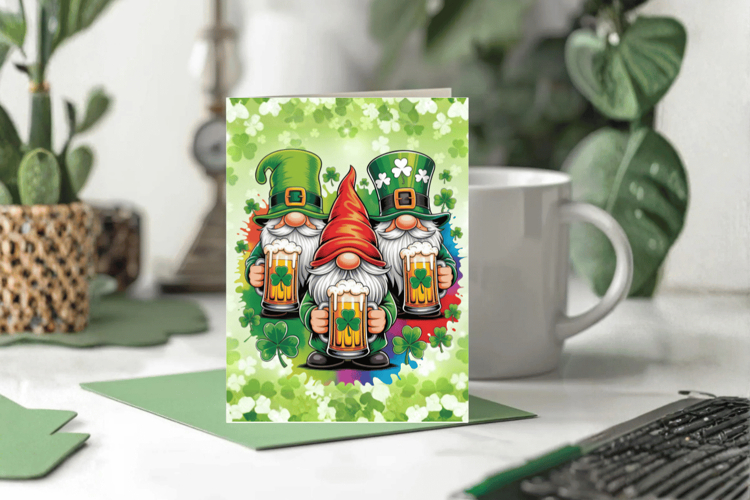 Funny Irish Gnomes with Beer Greeting Card PNG Sublimation D