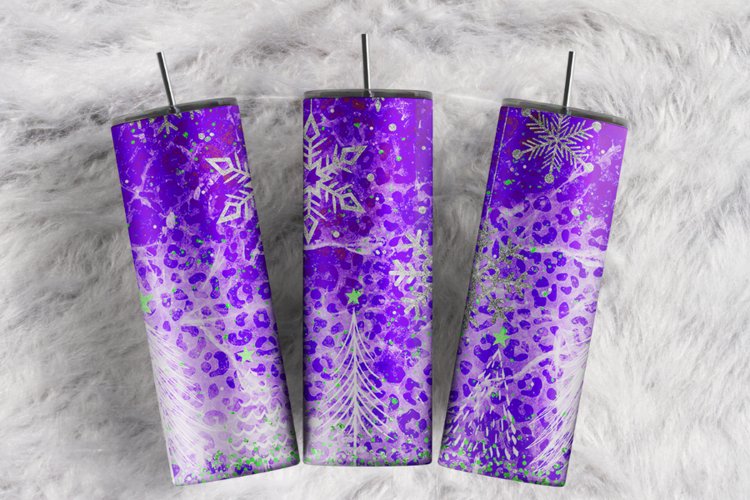 Purple Cheetah Winter Vibes Silver Glitter 20oz tumbler wrap