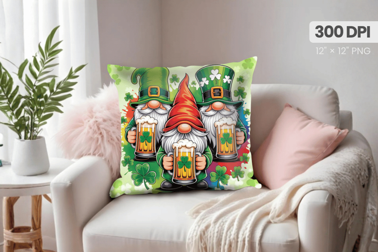Funny Irish Gnomes with Beer Pillow PNG Sublimation Design