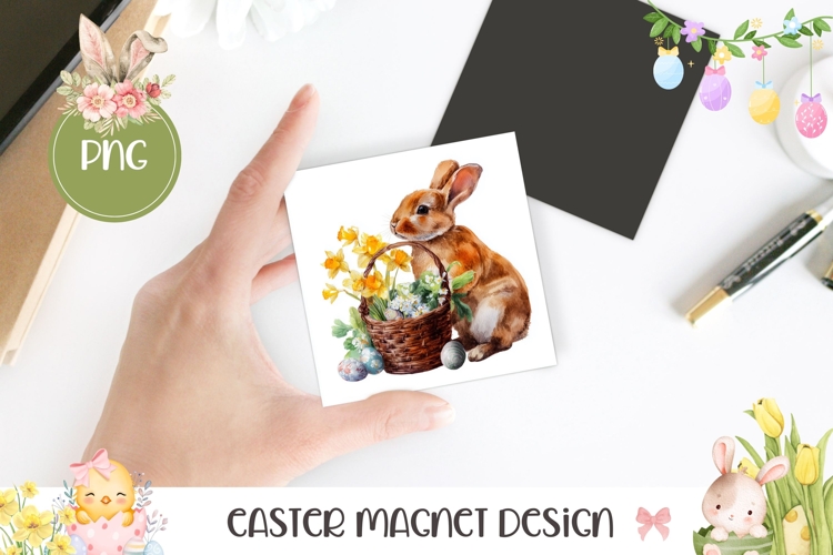 Easter Bunny PNG, Easter Basket Square Coaster Template