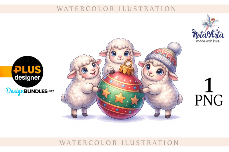 Christmas Sheep in Watercolor Style