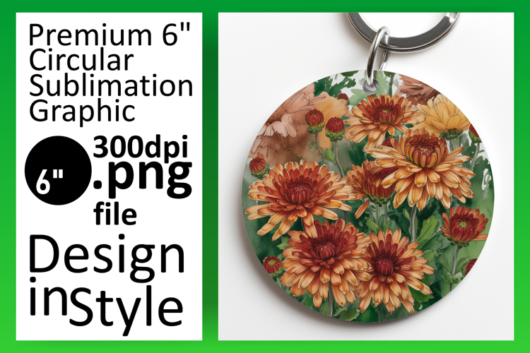 Charming Round Design Keychain Template , Flowers