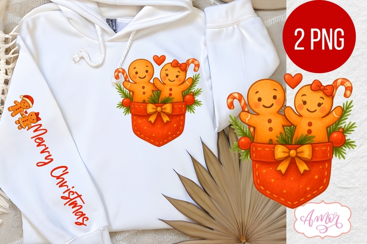 Christmas pocket and sleeve PNG design, Cute gigerbread man