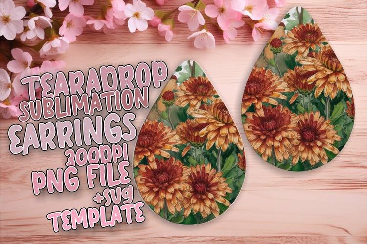 Artistic Teardrop Earrings Sublimation Template , Flowers