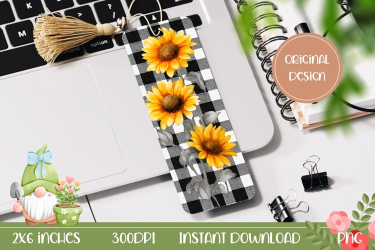 Plaid Bookmark Print, Sunflowers Bookmark Design