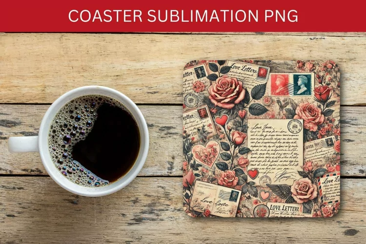 valentine square coaster - vintage postcard
