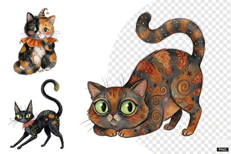 Whimsical Halloween Cats PNG