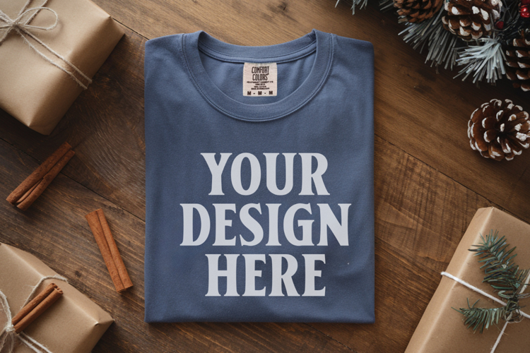 Blue Jean Comfort Colors 1717 Christmas Folded T-Shirt Mock