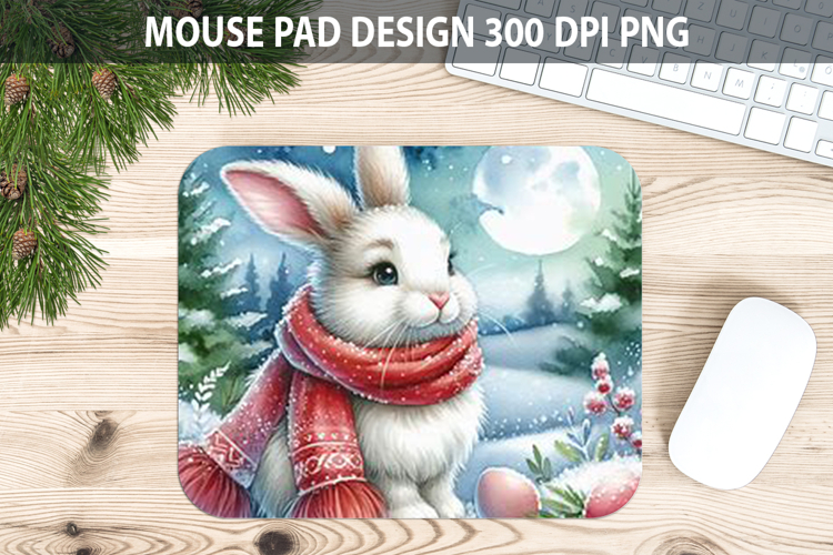 Rabbit Mouse pad Sublimation - Christmas Animal PNG Design