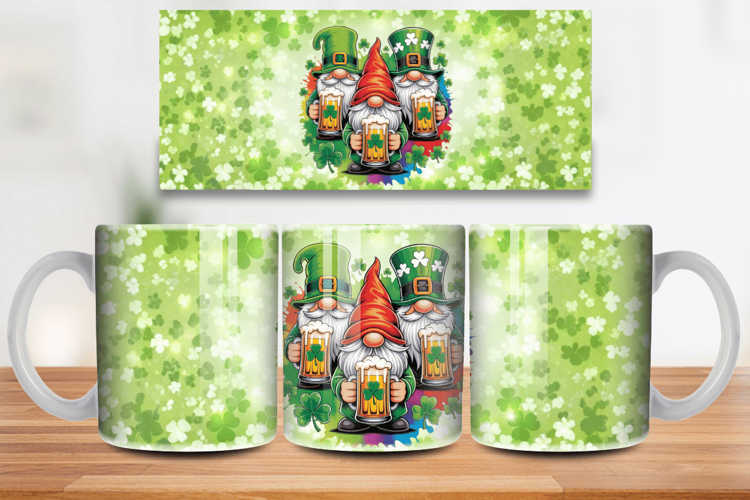 Funny Irish Gnomes with Beer Mug Wrap PNG Sublimation Design