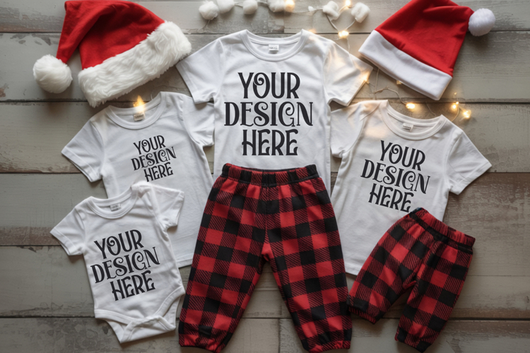 Christmas Family Matching Shirt Mockup | Cozy Boho Flat Lay