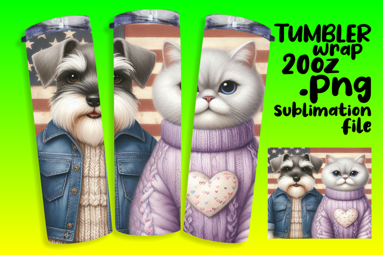 Sublimation Designs for 20oz Tumblers , Dog and cat