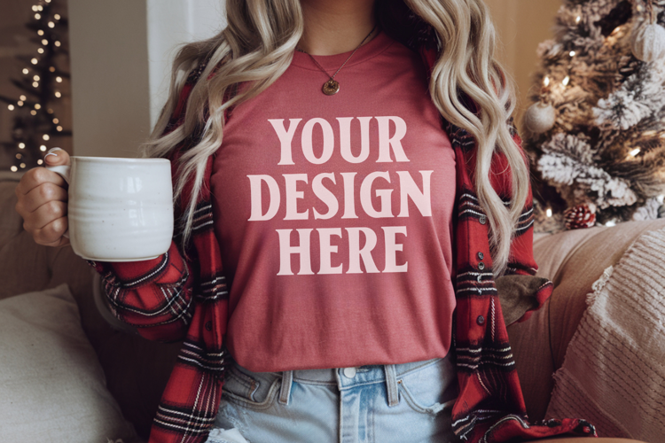 Red Comfort Colors 1717 Christmas Shirt Mockup, Cozy