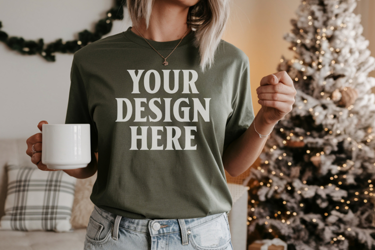 Comfort Colors 1717 Blue Spruce Christmas T-Shirt Mockup, Bo