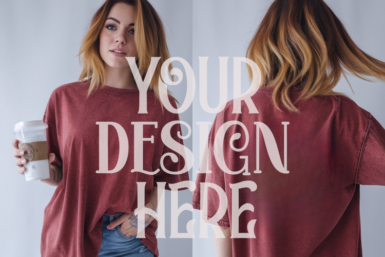Crimson Comfort Colors 1717 Front & back T shirt Mockup
