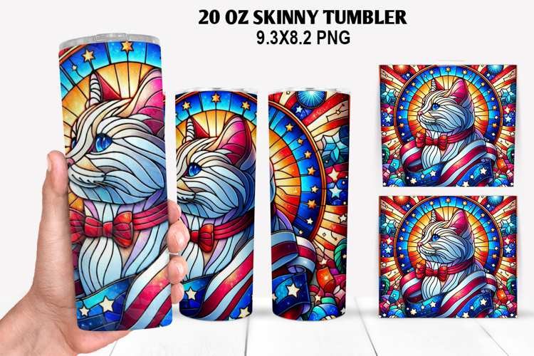 Cat Skinny Tumbler 20oz Wrap Design,4th of july Tumble PNG example image 1