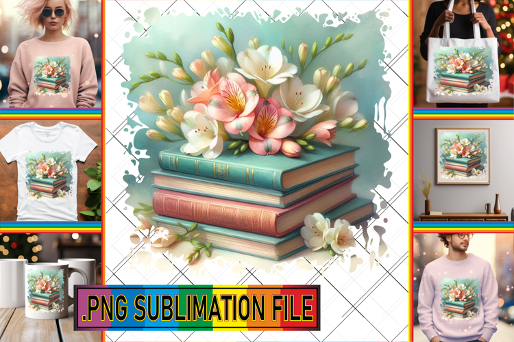 Unique Sublimation TSHIRT PNG, Book and flower