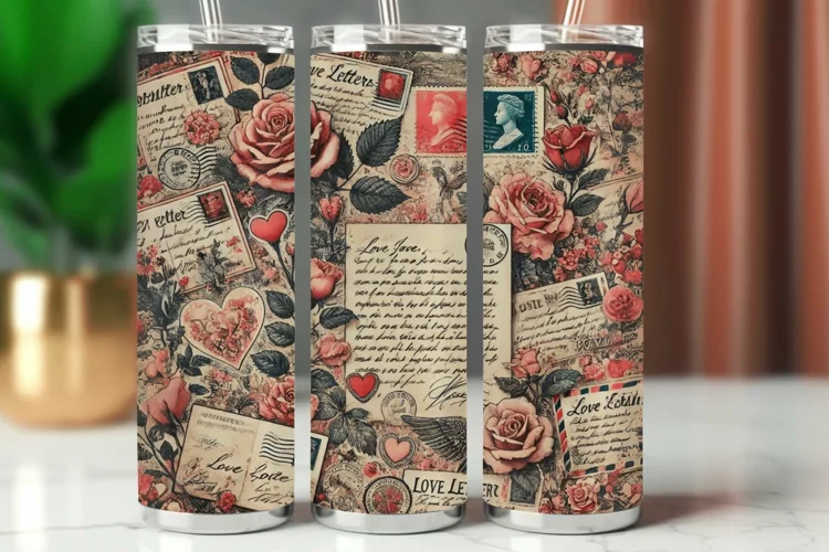 Valentine Tumbler Wrap 20 oz - vintage postcard