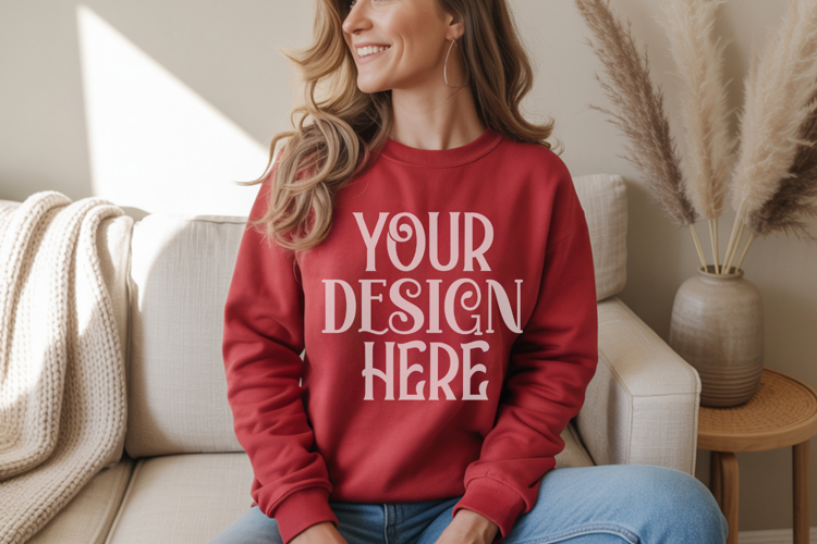 Red Gildan 18000 Crewneck Sweatshirt Mockups,G18000
