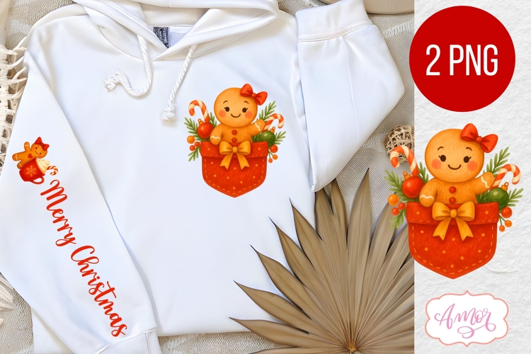 Christmas pocket and sleeve PNG design, Cute gigerbread man