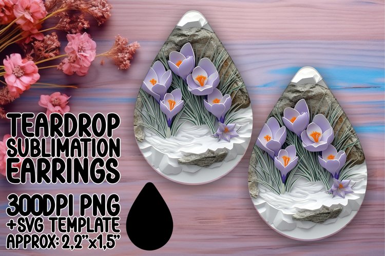 Floral 3D Hole Teardrop Earrings Sublimation Teardrop