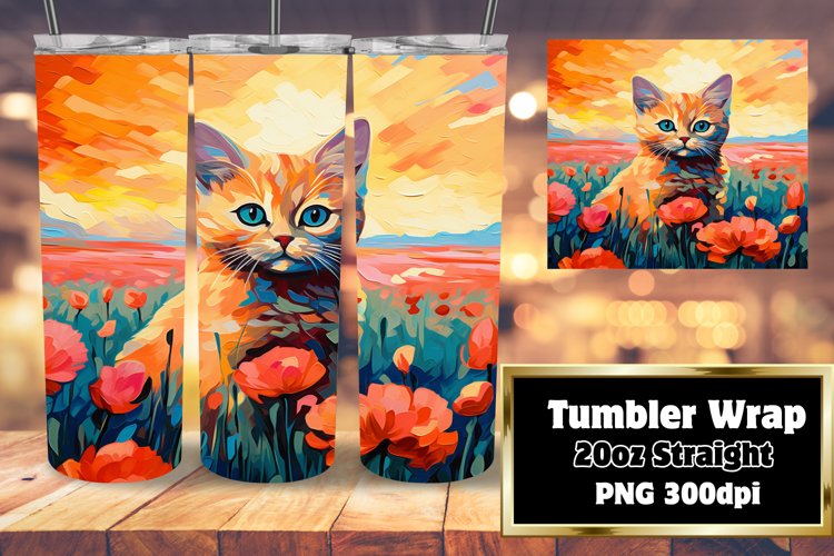 Cute Kitty Tumbler Wrap with Floral Art