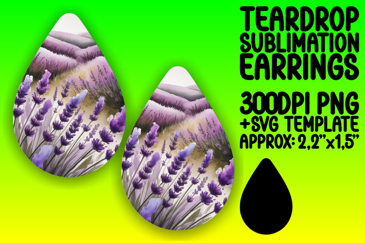 Unique Teardrop Earrings PNG Template , Flowers example image 1